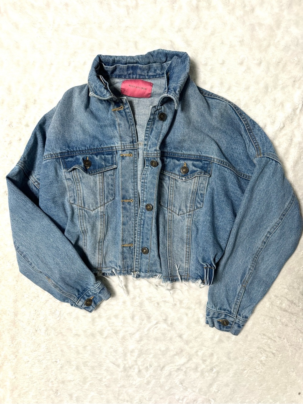 SIGNATURE8 Cropped Frayed Hem Denim Jacket